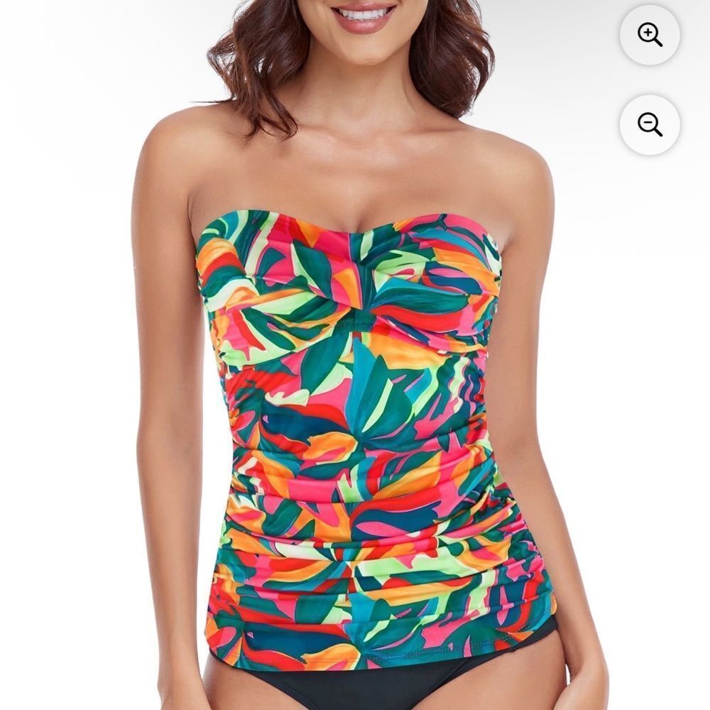 RELLECIGA Multicolor Tropical Leaves Bandeau Tankini Bikini Swim Top, S, NWT